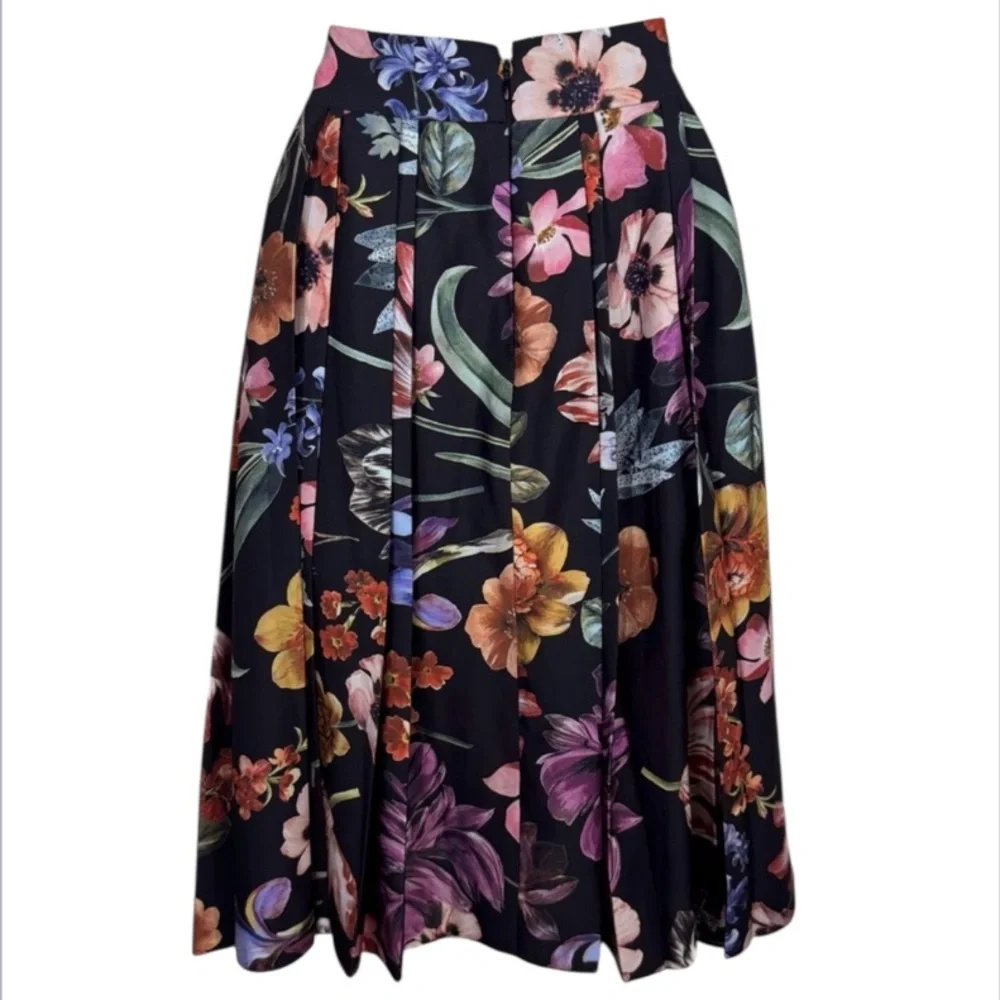 J. Crew Midnight Dutch Floral Pleated A-Line  Skirt 00
